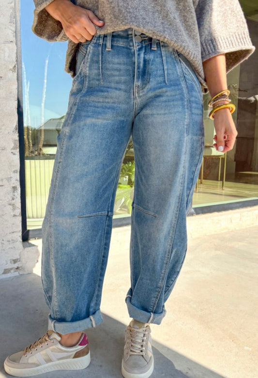 Cuffed barrel leg jean